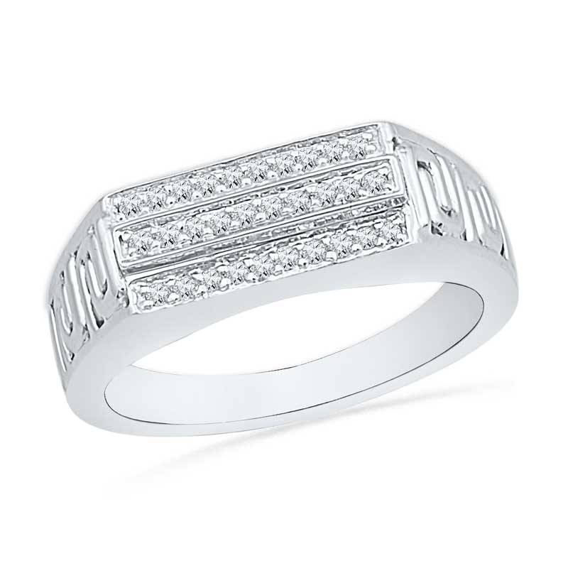 Men's 0.20 CT. T.W. Diamond Greek Key Ring in 10K White Gold|Peoples Jewellers