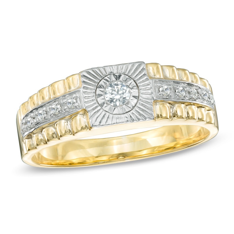 Main Image 1 of Men's 0.16 CT. T.W. Diamond Ring in 10K Gold