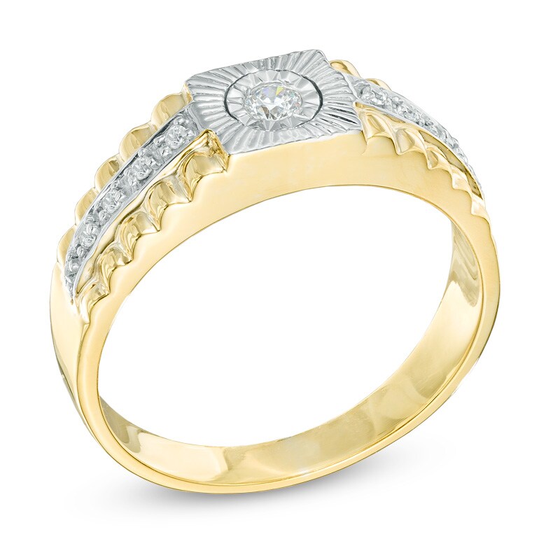 Main Image 2 of Men's 0.16 CT. T.W. Diamond Ring in 10K Gold