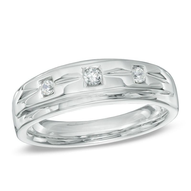 Men's 0.16 CT. T.W. Diamond Wedding Band in 10K White Gold