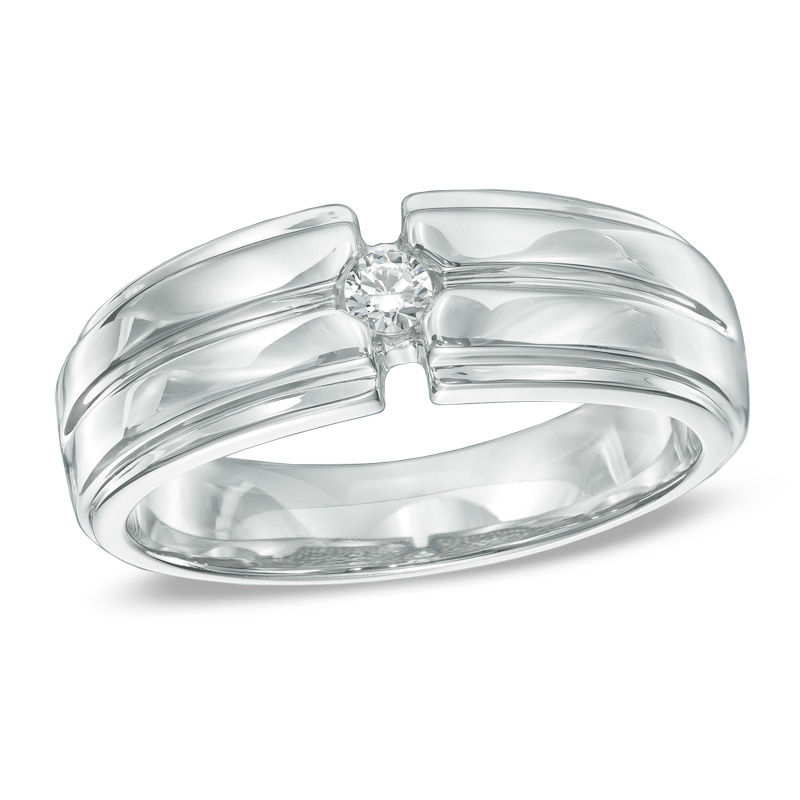 Men's 0.10 CT. Diamond Solitaire Wedding Band in 10K White Gold|Peoples Jewellers