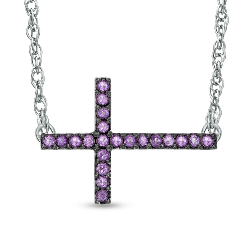 Amethyst Sideways Cross Necklace in Sterling Silver|Peoples Jewellers