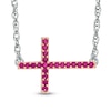 Thumbnail Image 0 of Lab-Created Ruby Sideways Cross Necklace in Sterling Silver