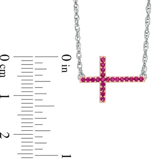 Lab-Created Ruby Sideways Cross Necklace in Sterling Silver