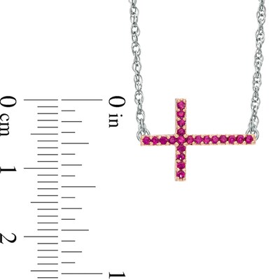 Lab-Created Ruby Sideways Cross Necklace in Sterling Silver