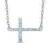 Thumbnail Image 0 of Aquamarine Sideways Cross Necklace in Sterling Silver
