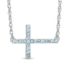 Aquamarine Sideways Cross Necklace in Sterling Silver
