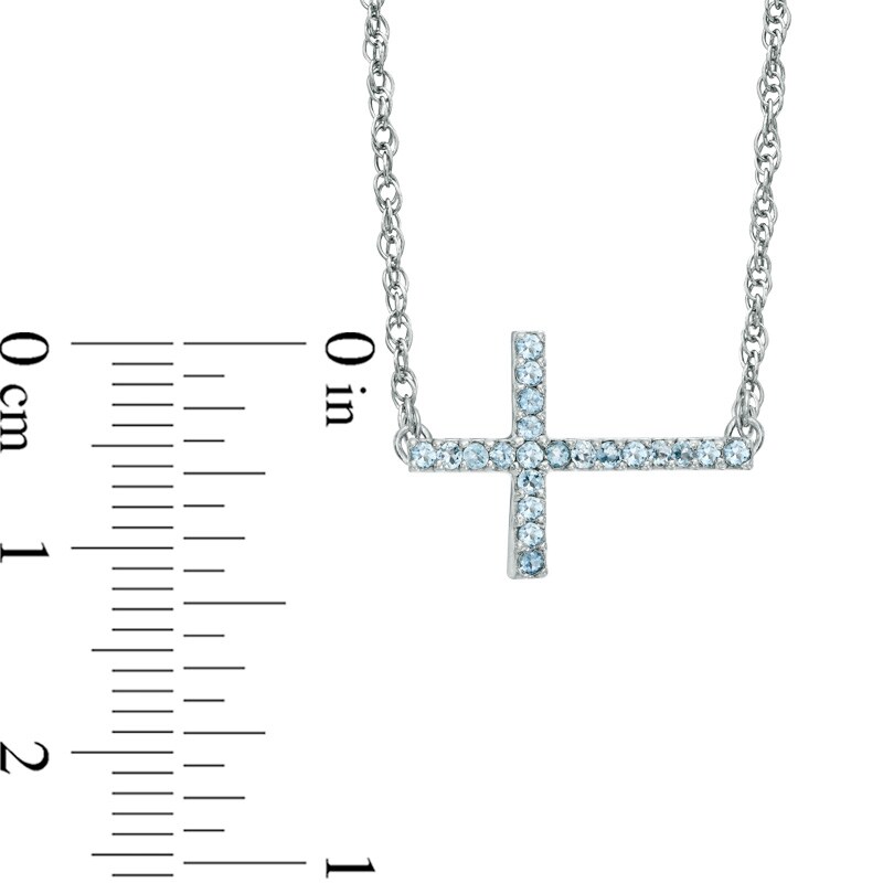 Aquamarine Sideways Cross Necklace in Sterling Silver|Peoples Jewellers