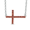Thumbnail Image 0 of Garnet Sideways Cross Necklace in Sterling Silver