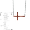 Thumbnail Image 1 of Garnet Sideways Cross Necklace in Sterling Silver