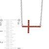 Garnet Sideways Cross Necklace in Sterling Silver