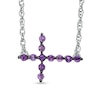 Thumbnail Image 1 of Amethyst Sideways Cross Necklace in Sterling Silver