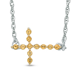 Citrine Sideways Cross Necklace in Sterling Silver