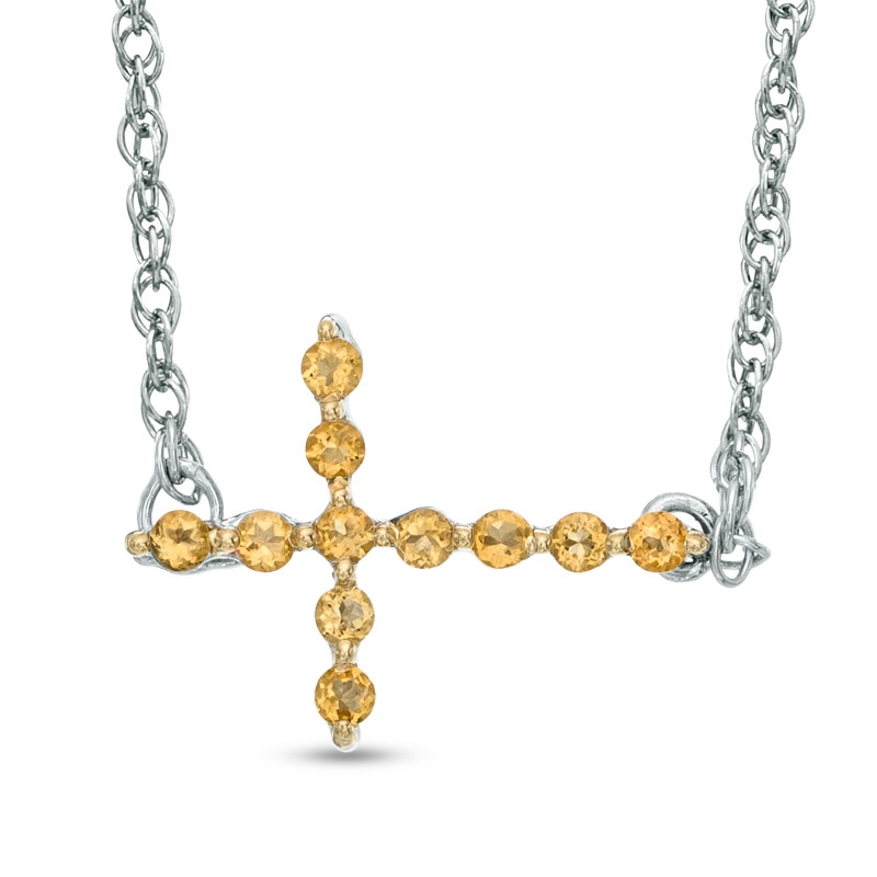 Main Image 1 of Citrine Sideways Cross Necklace in Sterling Silver