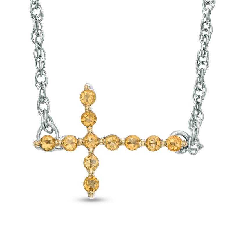 Citrine Sideways Cross Necklace in Sterling Silver|Peoples Jewellers