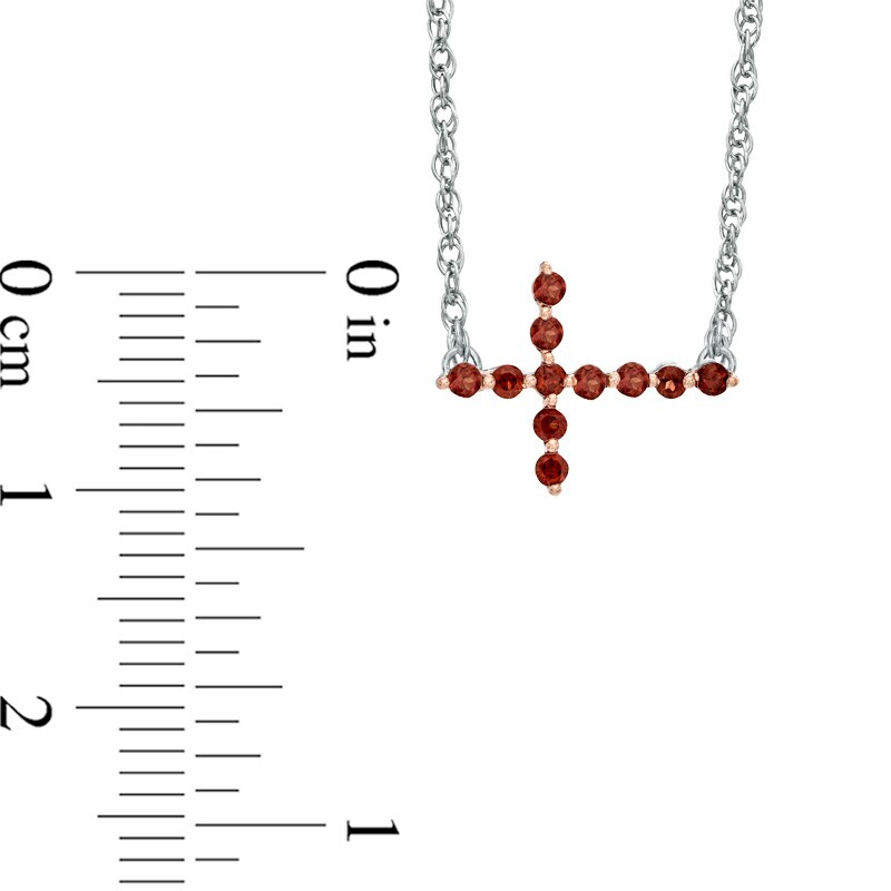Main Image 2 of Garnet Sideways Cross Necklace in Sterling Silver