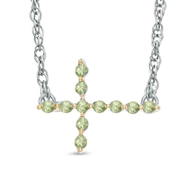 Peridot Sideways Cross Necklace in Sterling Silver