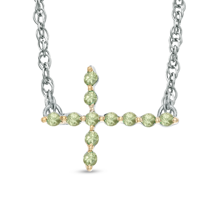 Peridot Sideways Cross Necklace in Sterling Silver|Peoples Jewellers