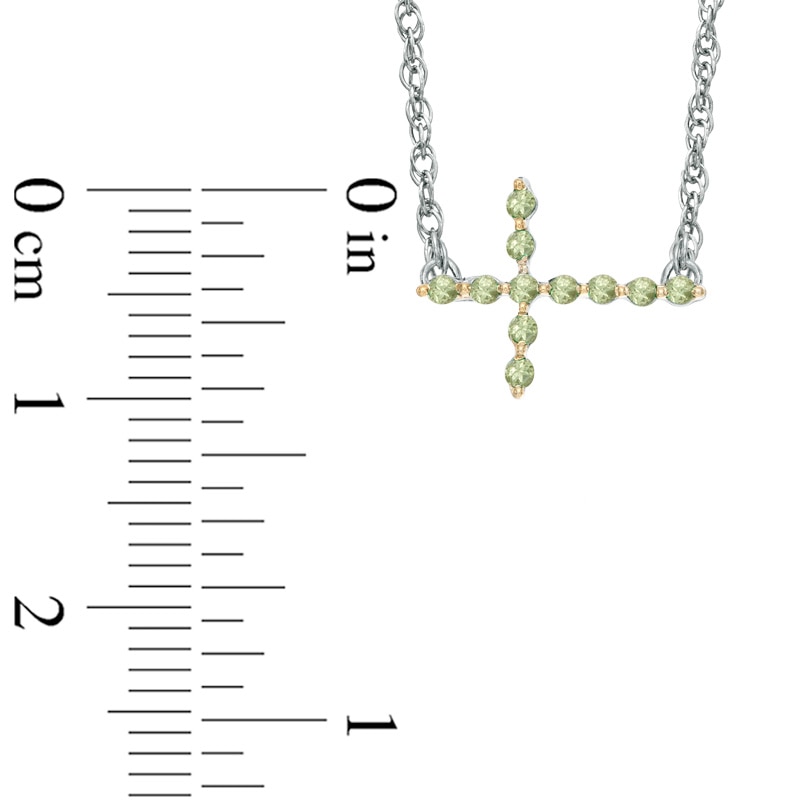 Peridot Sideways Cross Necklace in Sterling Silver