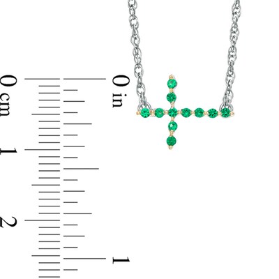 Lab-Created Emerald Sideways Cross Necklace in Sterling Silver