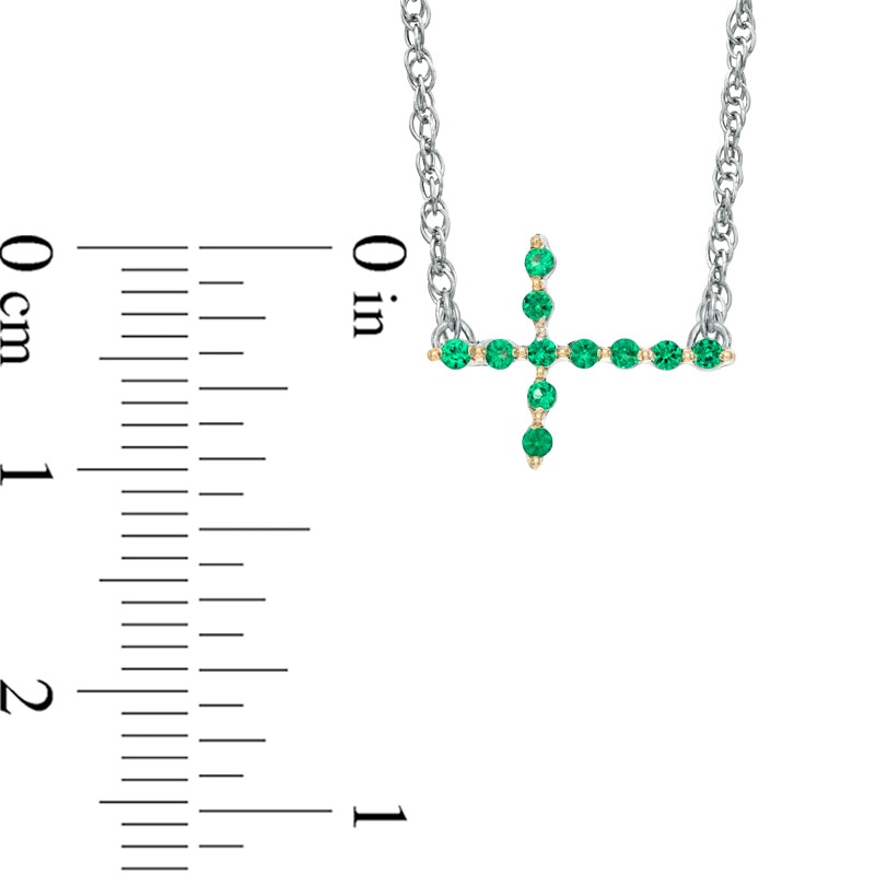 Lab-Created Emerald Sideways Cross Necklace in Sterling Silver