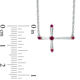 Lab-Created Ruby Sideways Cross Necklace in Sterling Silver