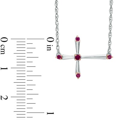 Lab-Created Ruby Sideways Cross Necklace in Sterling Silver