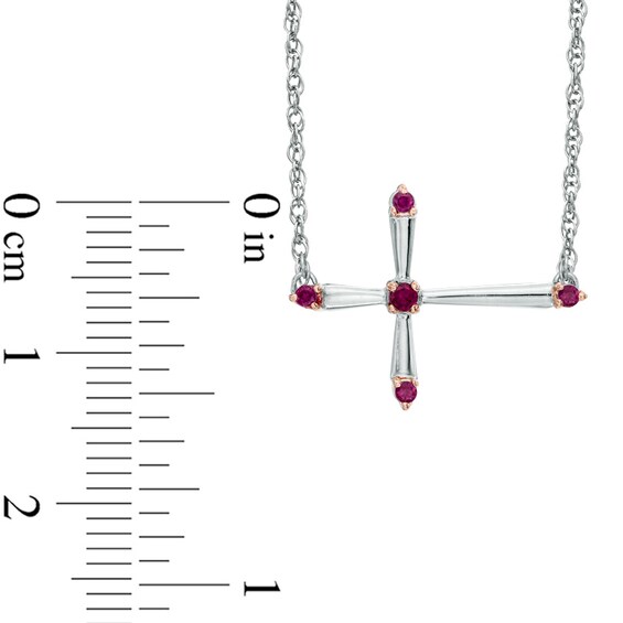 Lab-Created Ruby Sideways Cross Necklace in Sterling Silver