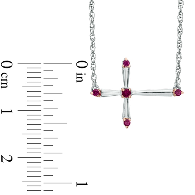 Lab-Created Ruby Sideways Cross Necklace in Sterling Silver