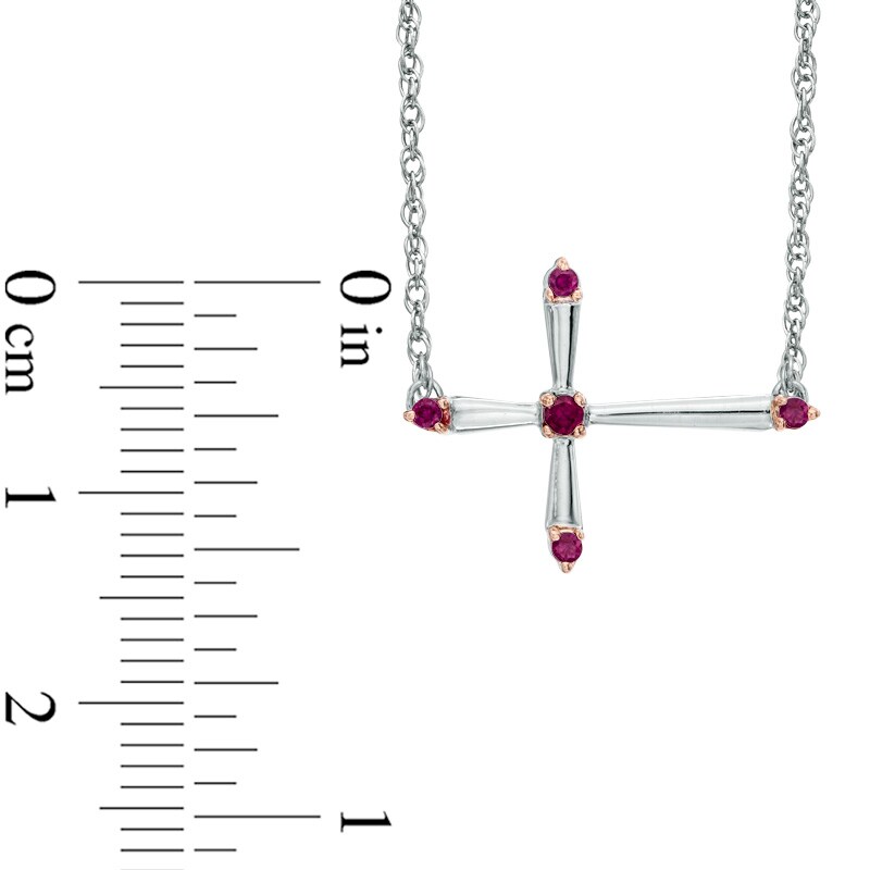 Lab-Created Ruby Sideways Cross Necklace in Sterling Silver