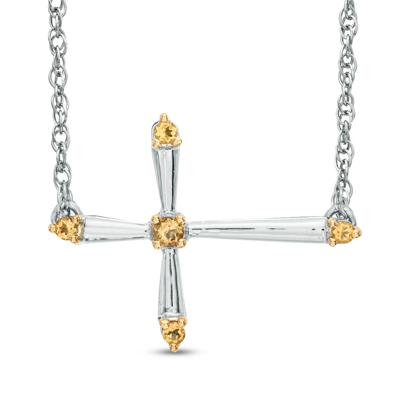 Citrine Sideways Cross Necklace in Sterling Silver|Peoples Jewellers