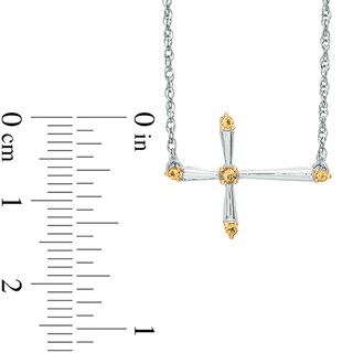 Citrine Sideways Cross Necklace in Sterling Silver