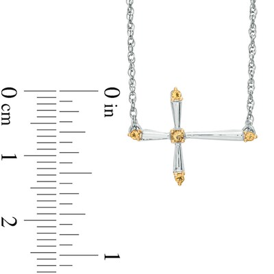 Citrine Sideways Cross Necklace in Sterling Silver