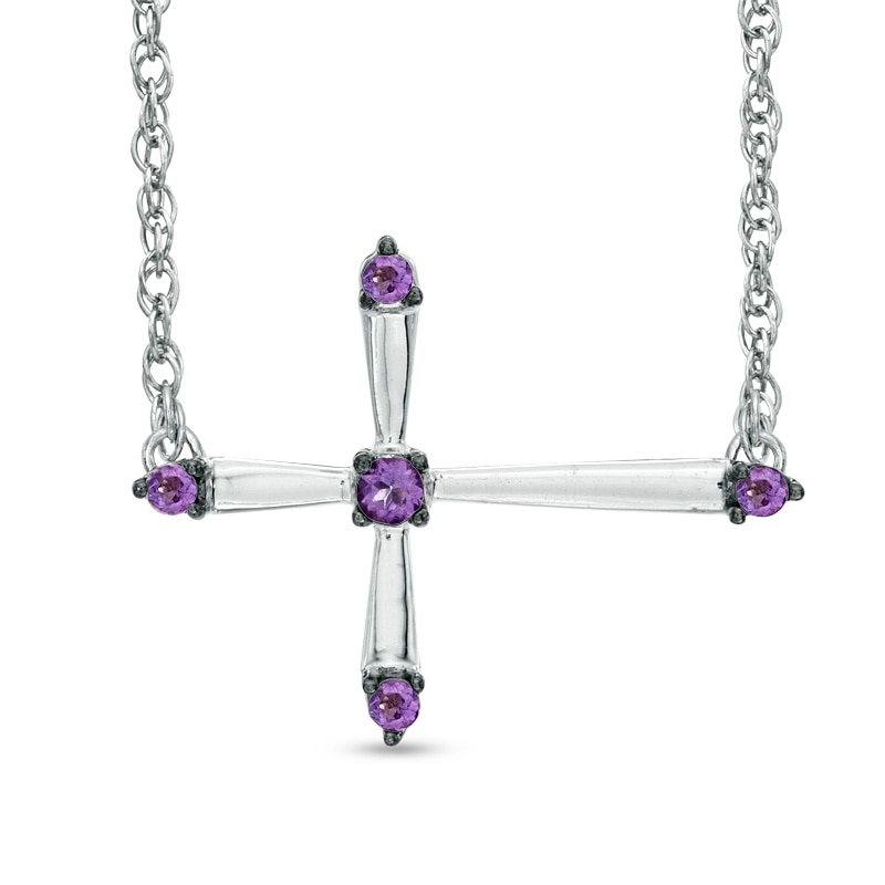 Amethyst Sideways Cross Necklace in Sterling Silver|Peoples Jewellers