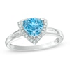 Thumbnail Image 0 of 7.0mm Trillion-Cut Swiss Blue Topaz and Lab-Created White Sapphire Frame Ring in Sterling Silver