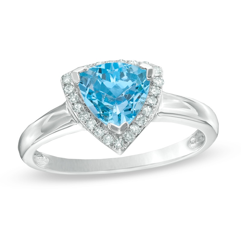 7.0mm Trillion-Cut Swiss Blue Topaz and Lab-Created White Sapphire Frame Ring in Sterling Silver
