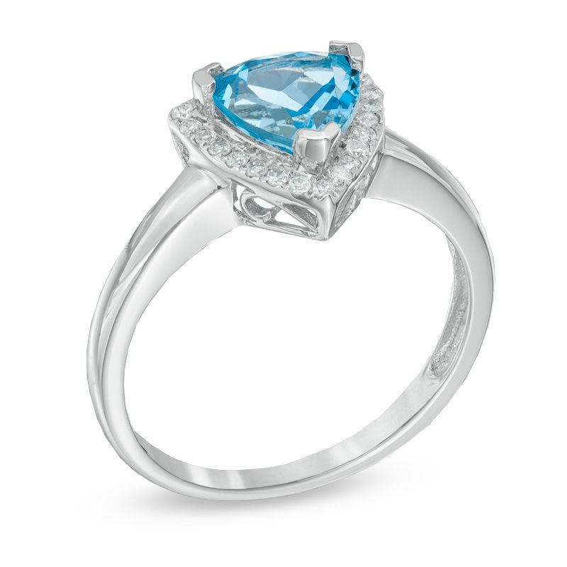 7.0mm Trillion-Cut Swiss Blue Topaz and Lab-Created White Sapphire Frame Ring in Sterling Silver