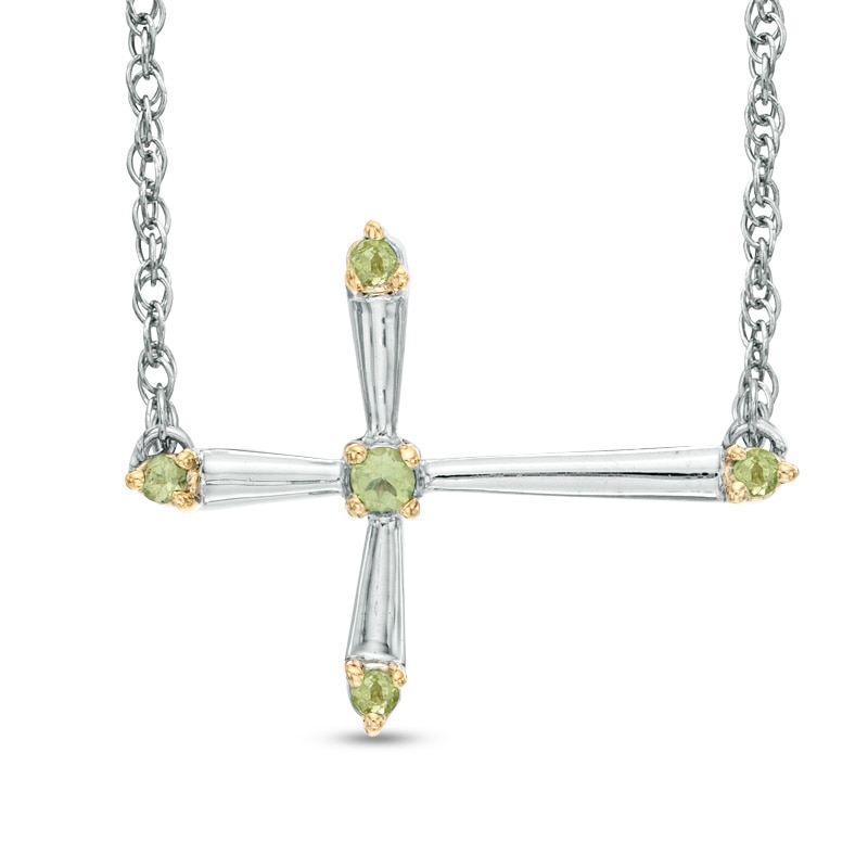 Peridot Sideways Cross Necklace in Sterling Silver|Peoples Jewellers