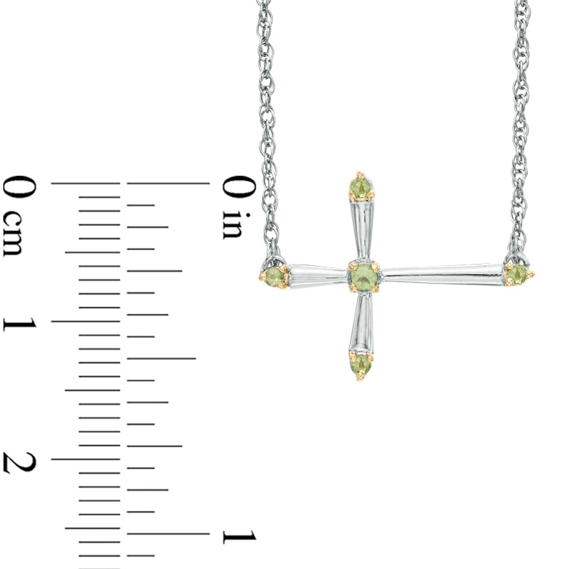 Peridot Sideways Cross Necklace in Sterling Silver