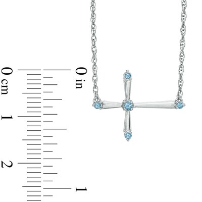 Aquamarine Sideways Cross Necklace in Sterling Silver