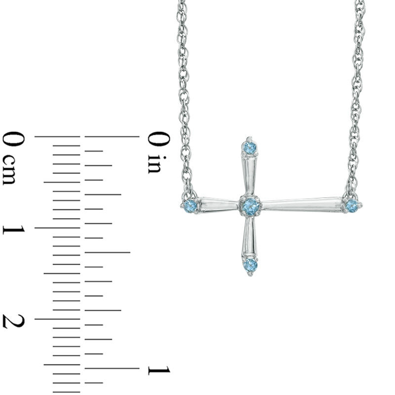 Aquamarine Sideways Cross Necklace in Sterling Silver