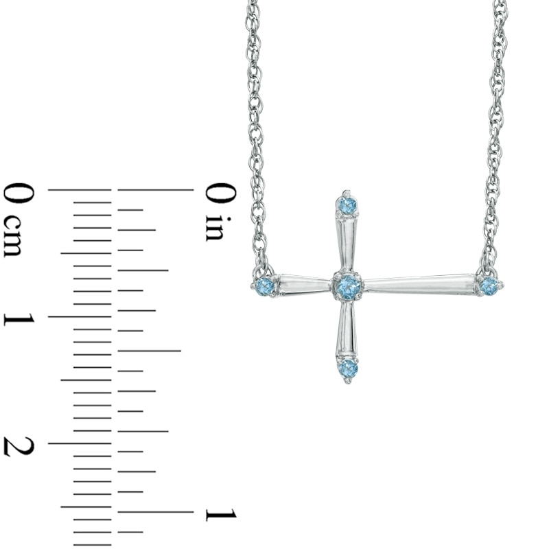 Main Image 2 of Aquamarine Sideways Cross Necklace in Sterling Silver