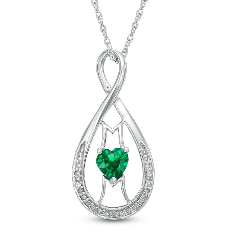5.0mm Heart-Shaped Lab-Created Emerald and Diamond Accent "MOM" Infinity Pendant in Sterling Silver|Peoples Jewellers
