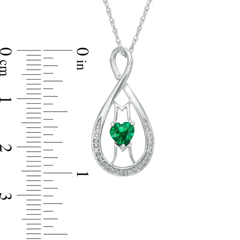 Main Image 2 of 5.0mm Heart-Shaped Lab-Created Emerald and Diamond Accent "MOM" Infinity Pendant in Sterling Silver