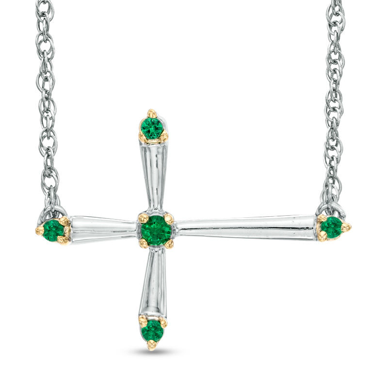 Lab-Created Emerald Sideways Cross Necklace in Sterling Silver|Peoples Jewellers