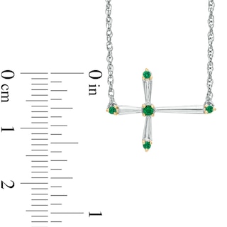 Lab-Created Emerald Sideways Cross Necklace in Sterling Silver