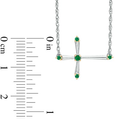 Lab-Created Emerald Sideways Cross Necklace in Sterling Silver