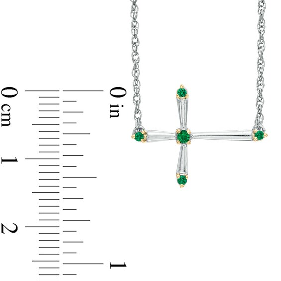Lab-Created Emerald Sideways Cross Necklace in Sterling Silver