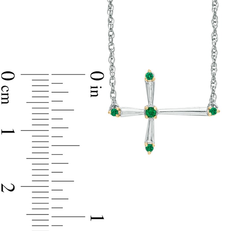 Lab-Created Emerald Sideways Cross Necklace in Sterling Silver