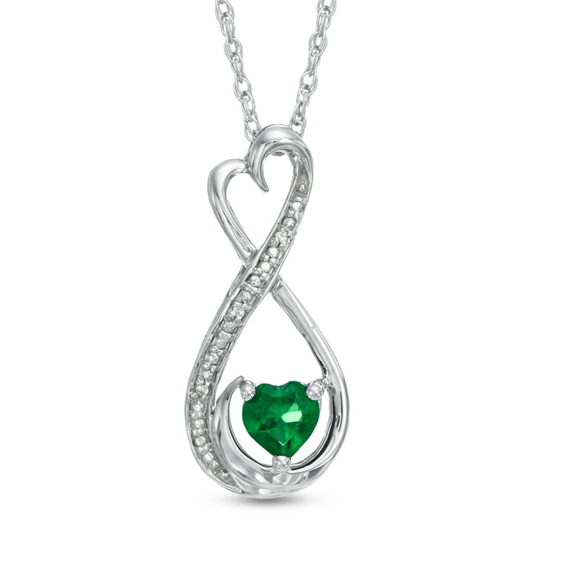 5.0mm Heart-Shaped Lab-Created Emerald and Diamond Accent Mom Heart Pendant in Sterling Silver